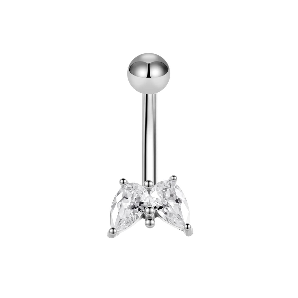 Navelpiercing in chirurgisch staal motief met 2 witte kristallen