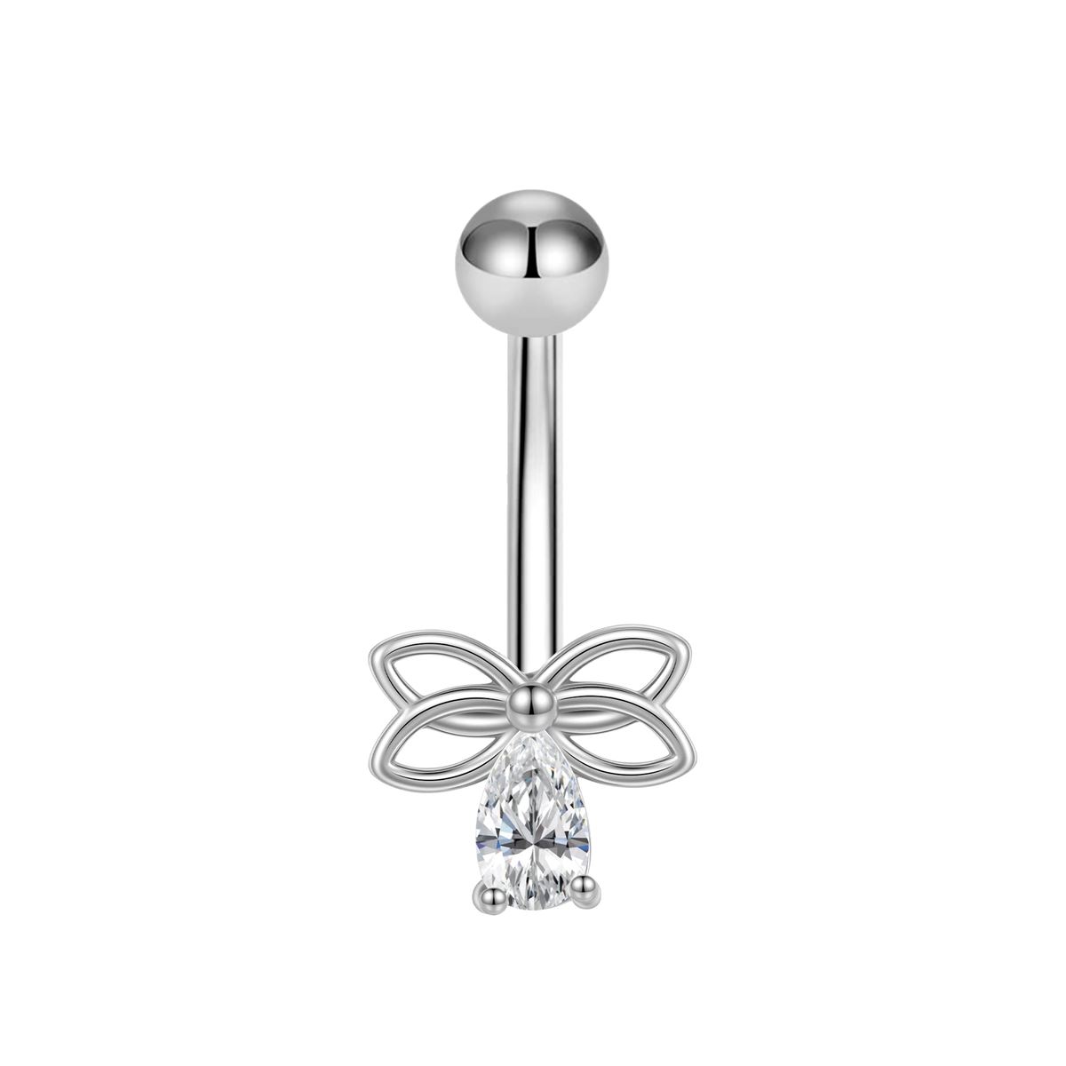 Navelpiercing in chirurgisch staal strik met een witte kristal