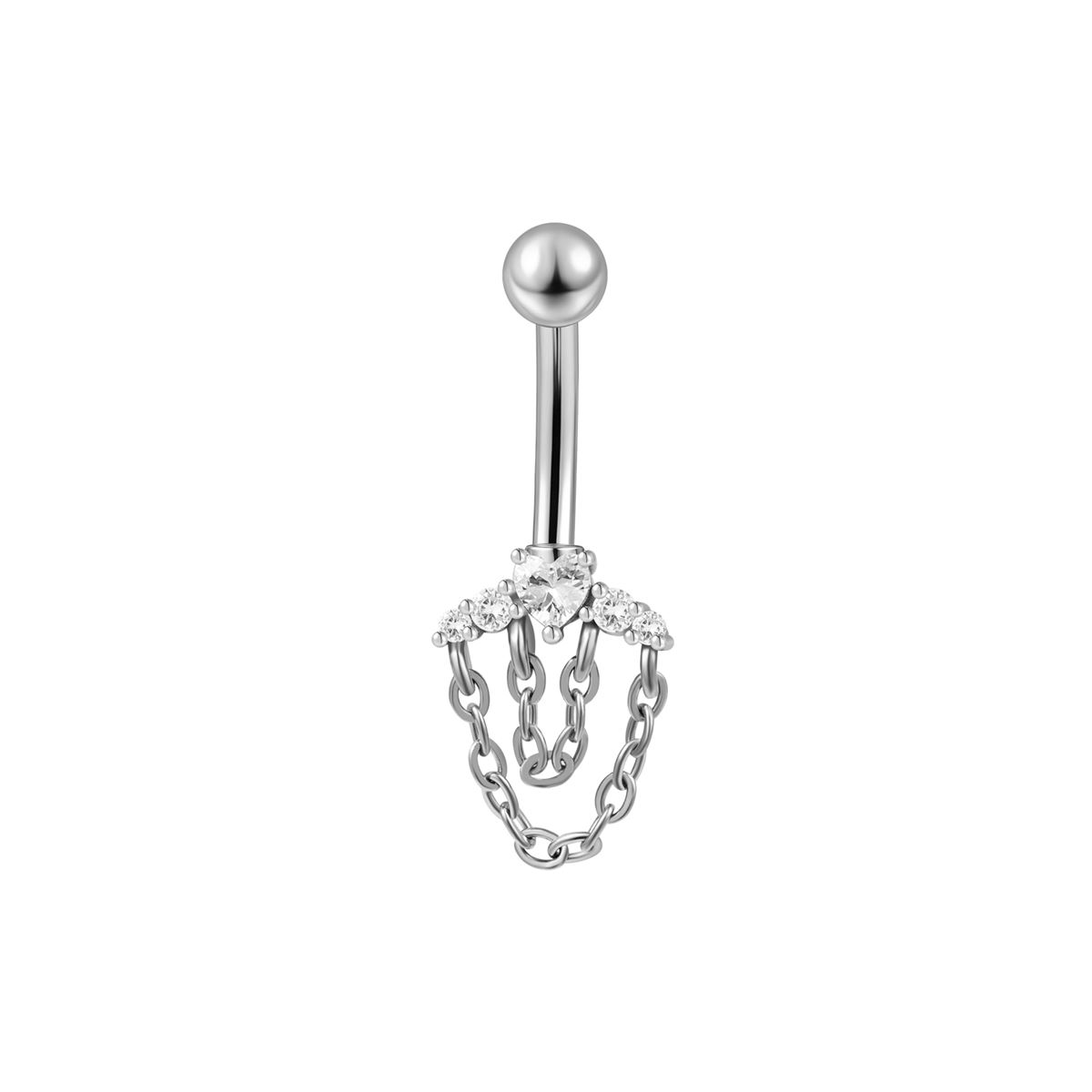 Navelpiercing in chirurgisch staal hart motief met 2 kettingen