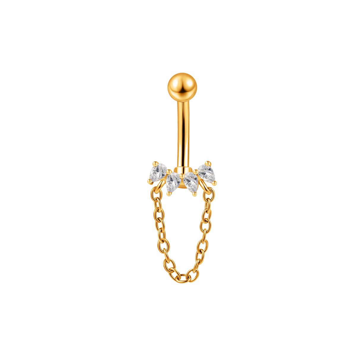Navelpiercing in goud chirurgisch staal motief met een ketting