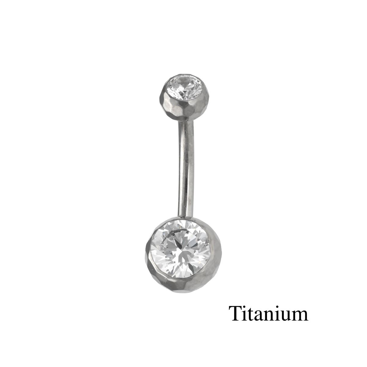 Navelpiercing in TITANIUM gekarteld met 2 witte kristallen