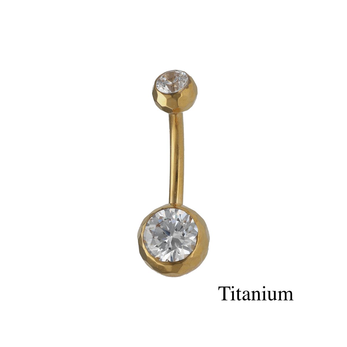 Navelpiercing gekarteld in goud TITANIUM met 2 witte kristallen