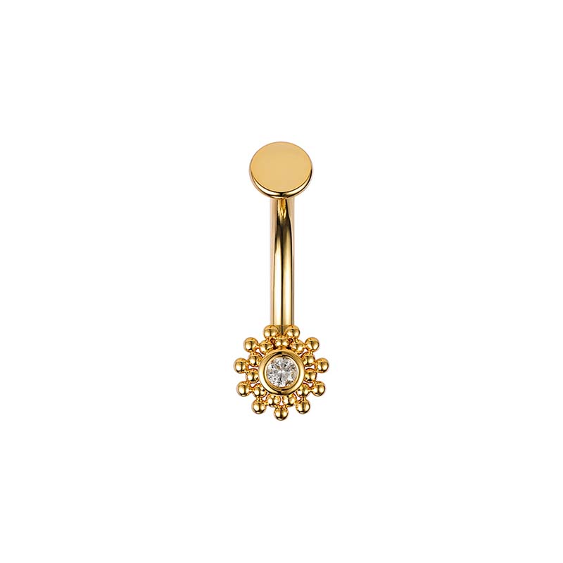 Piercing de nombril en acier doré chirurgical avec un motif rond