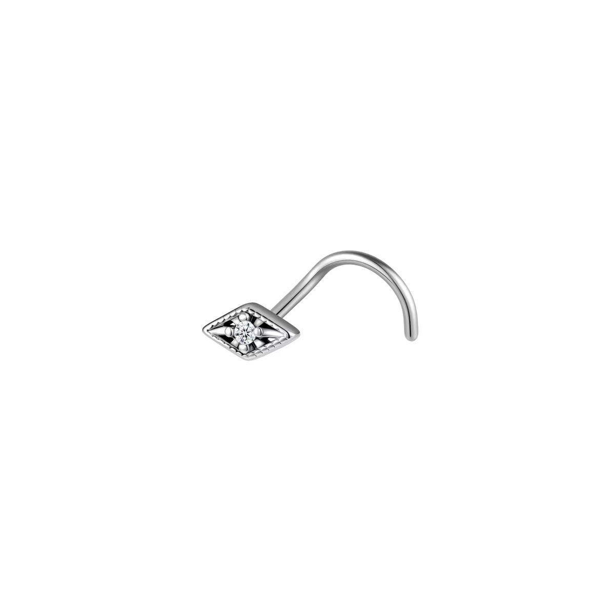 Neuspiercing in chirurgisch staal vierkant met een witte kristal