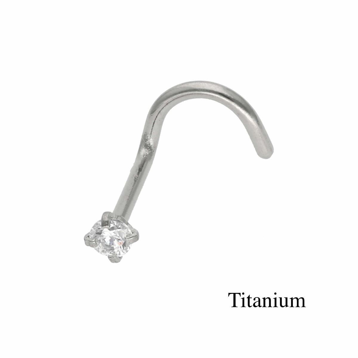 Neuspiercing in titanium F136 met een kromming en een "prong" wit kristal