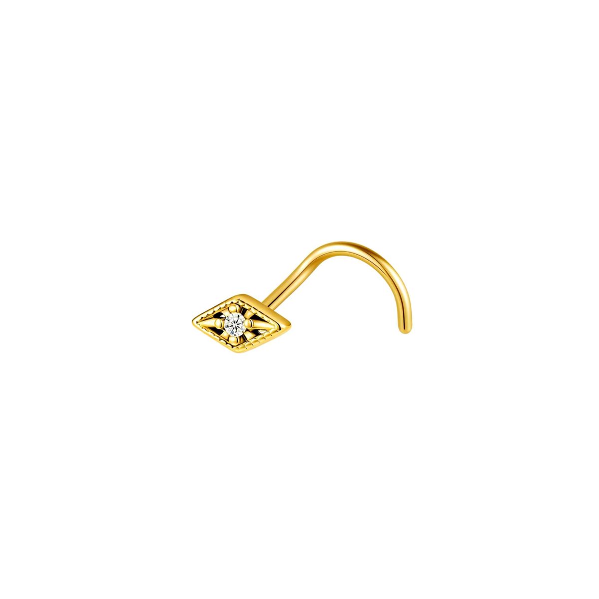 Neuspiercing in goud chirurgisch staal vierkant met een witte kristal