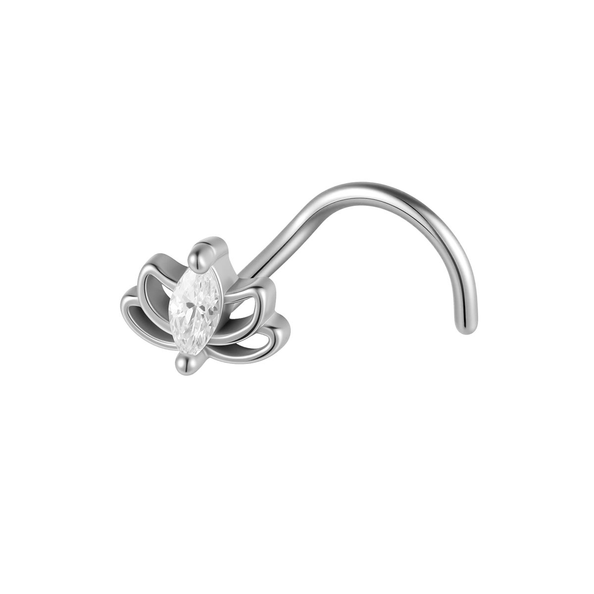 Neuspiercing in chirurgisch staal lotus met een witte kristal