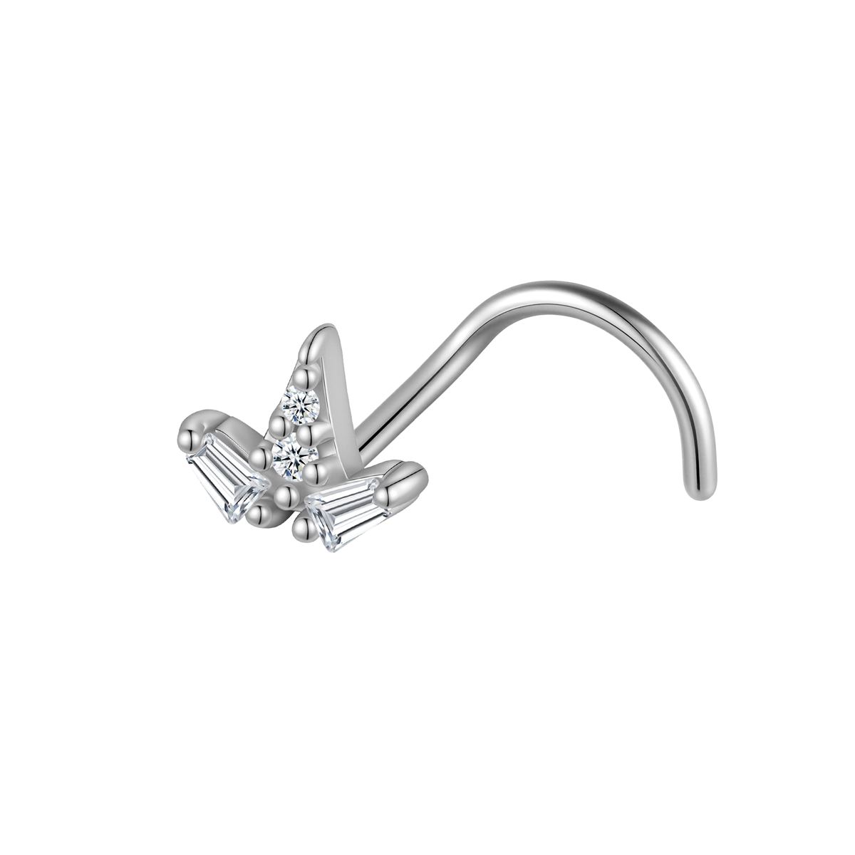 Neuspiercing in chirurgisch staal driehoek met witte kristallen