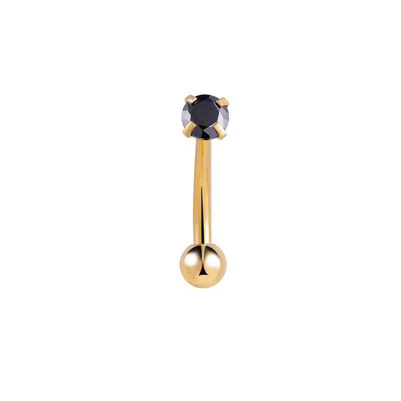 Rook/wenkbrauw piercing in goud chirurgisch staal met een zwarte kristal
