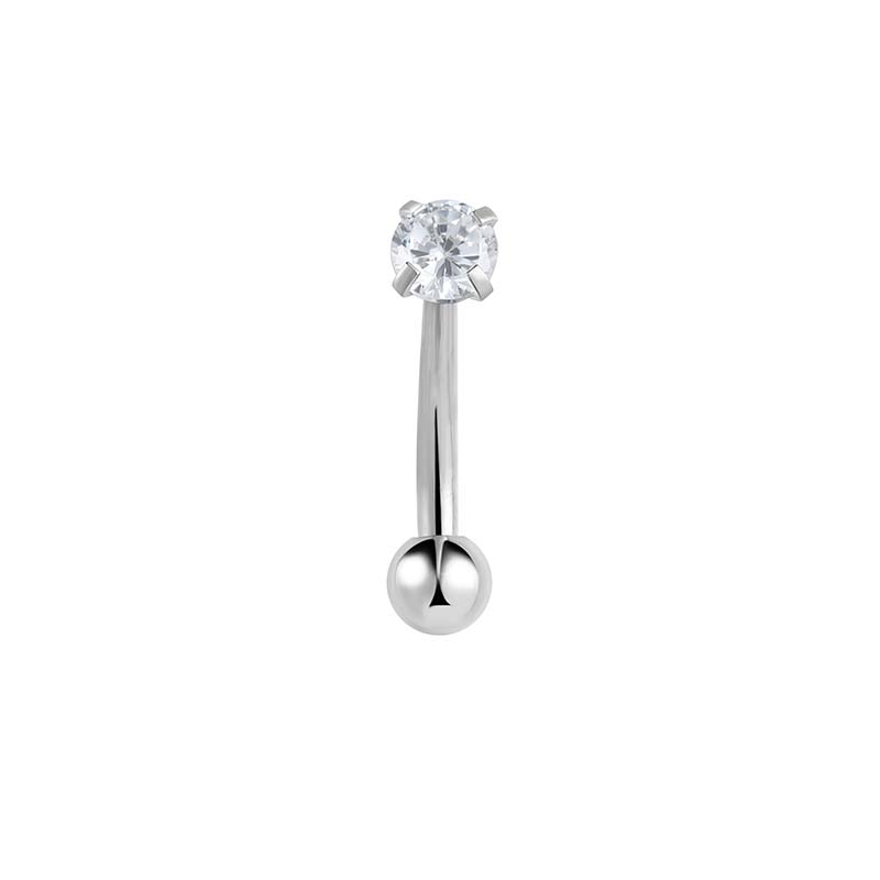 Rook / wenkbrauw piercing in chirurgisch staal met een witte kristal