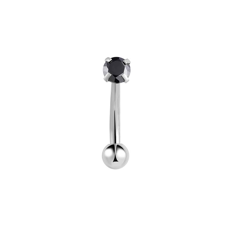 Rook / wenkbrauw piercing in chirurgisch staal met een zwarte kristal