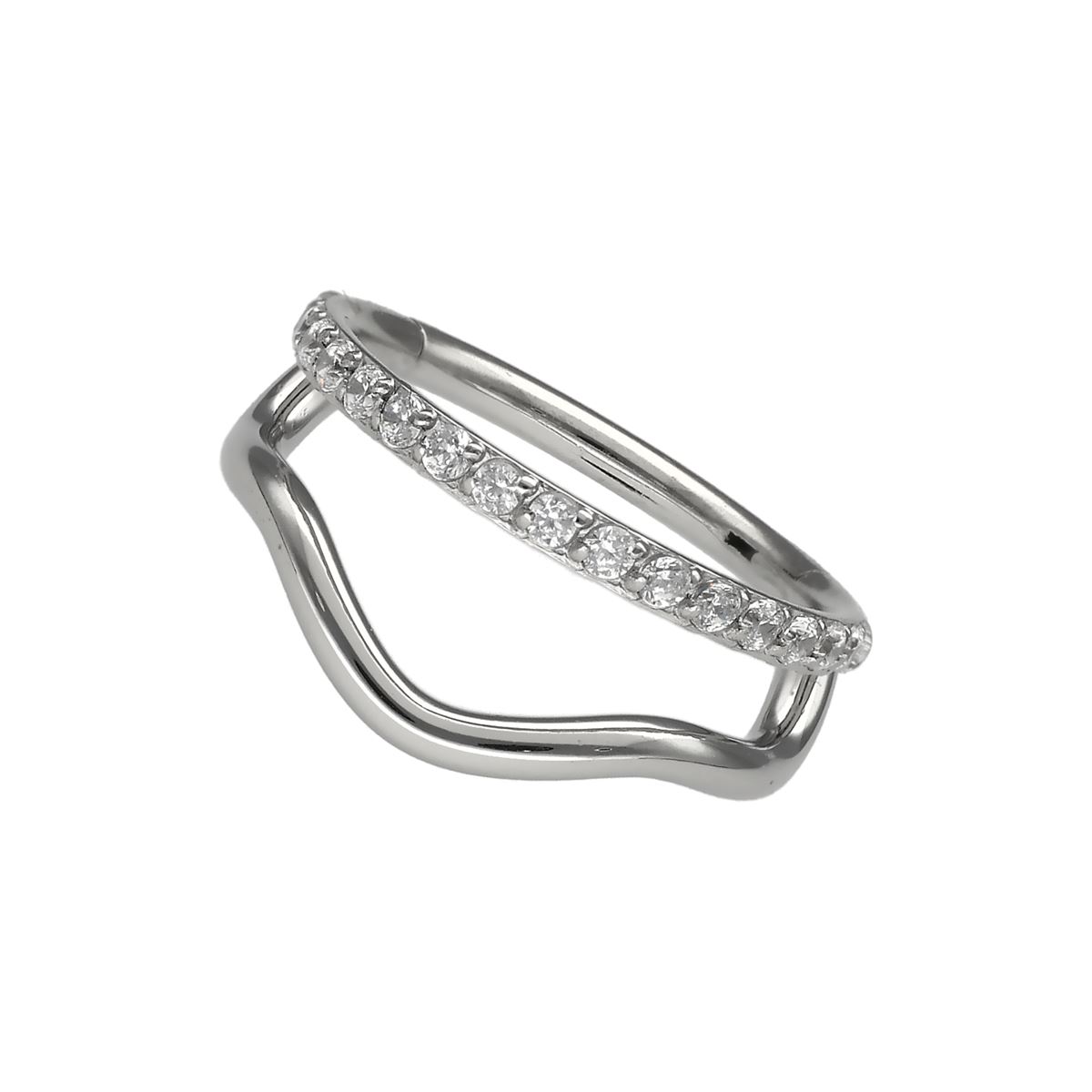 Segmentring/clicker in chirurgisch staal dubbele rij waarvan 1 rij bedekt met kristallen