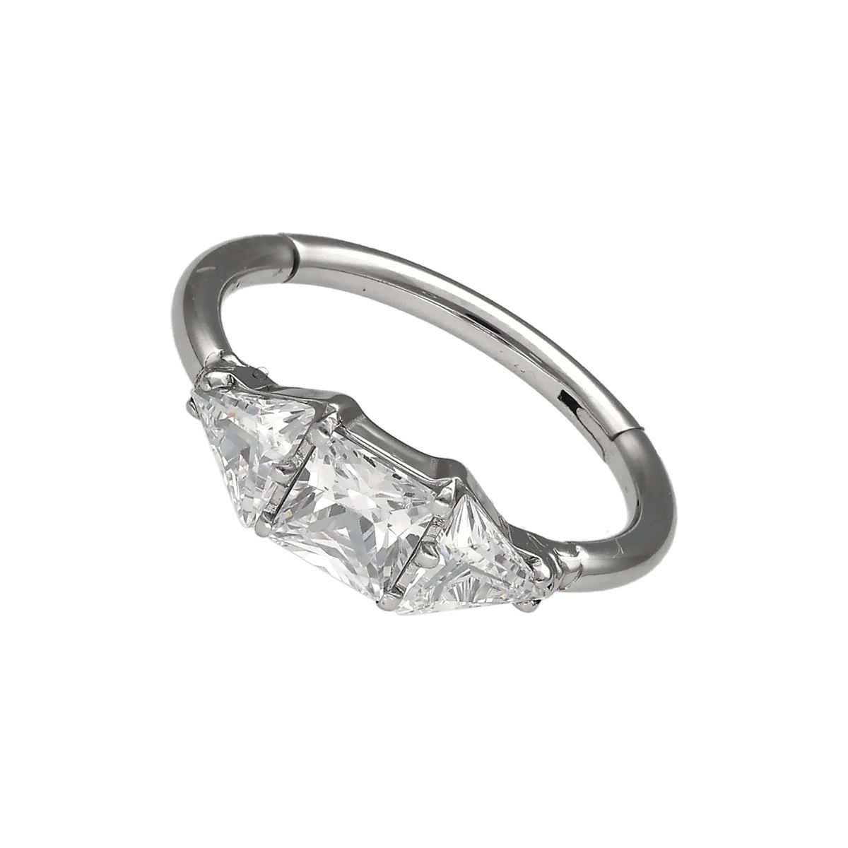 Segmentring/clicker in chirurgisch staal 3 witte kristallen