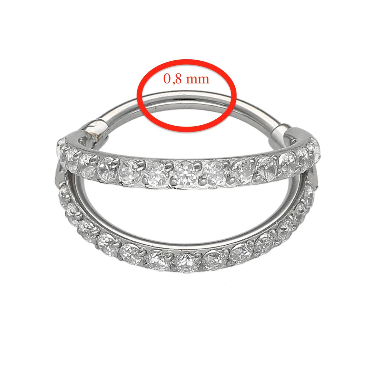 Segmentring in chirurgisch staal-dubbele rij kristallen extra fijn 0.8mm