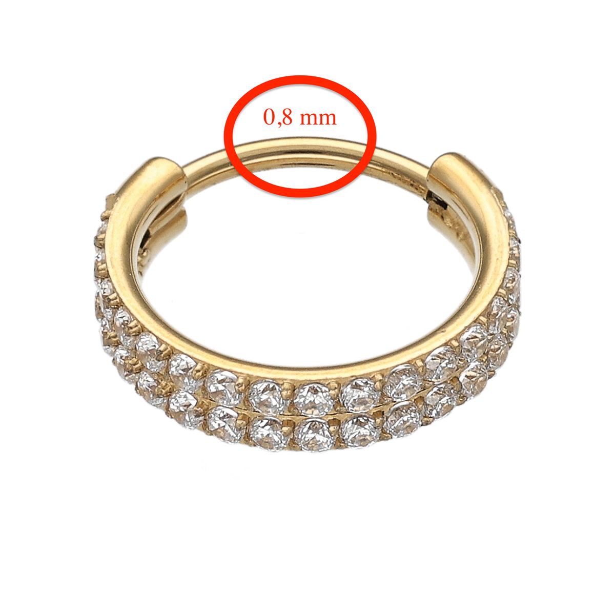 Segmentring in goud chirurgisch staal met dubbele rij witte kristallen/extra fijn 0.8mm