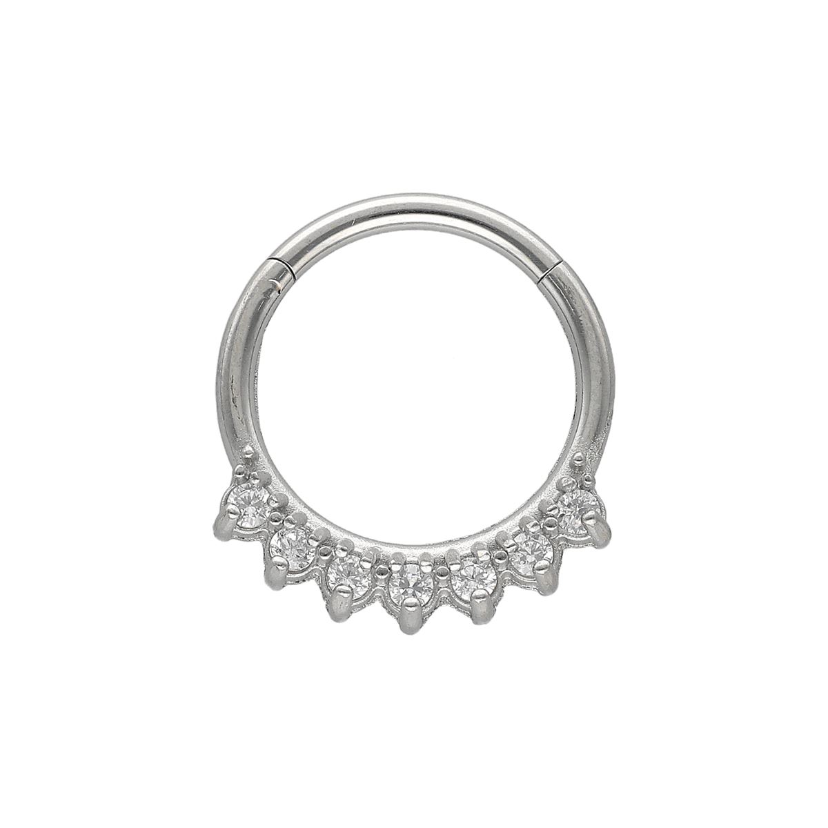 Segmentring/clicker in chirurgisch staal met 7 witte kristallen