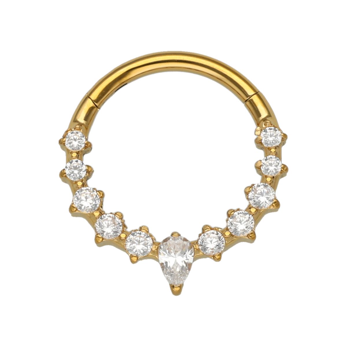 Segmentring in goud chirurgisch staal bedekt met 11 witte kristallen