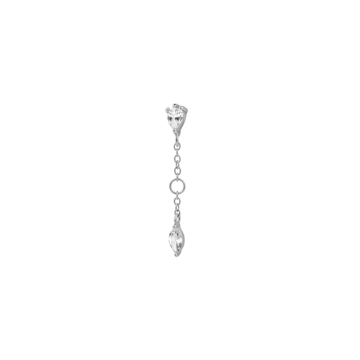 Charm in staal met 2 witte kristallen