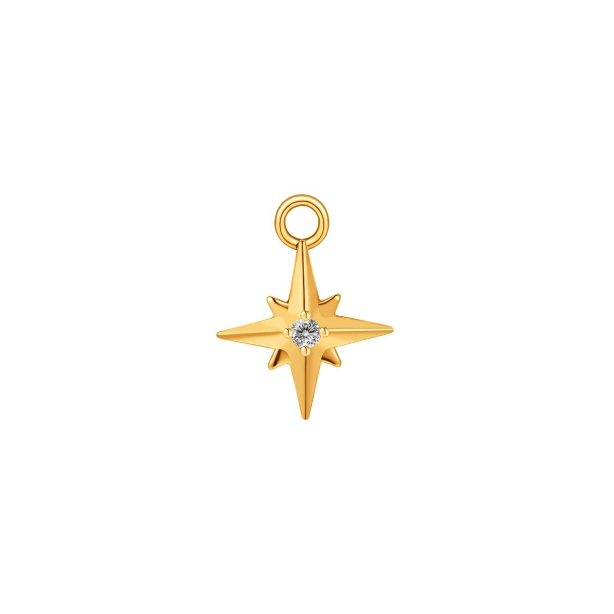 Charm in staal goudkleurig ster met een witte kristal