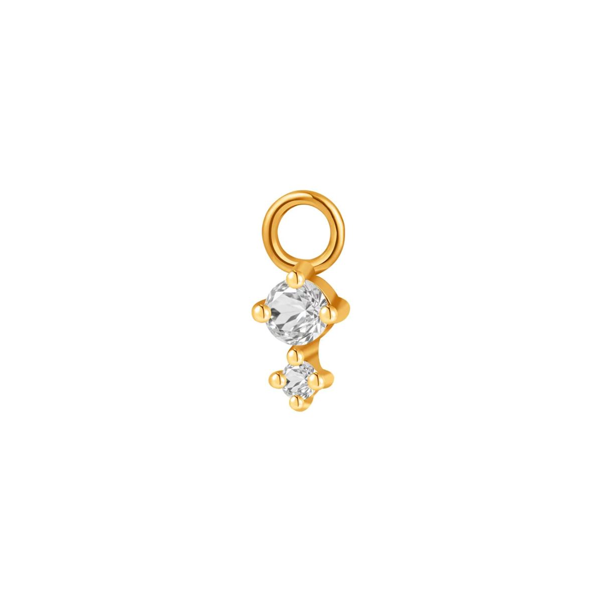 Charm in staal goudkleurig met 2 witte kristallen