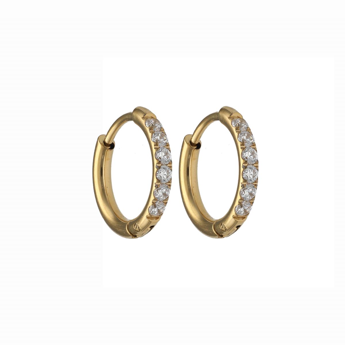 Oorringen in chirurgisch staal met witte kristallen, 2mm