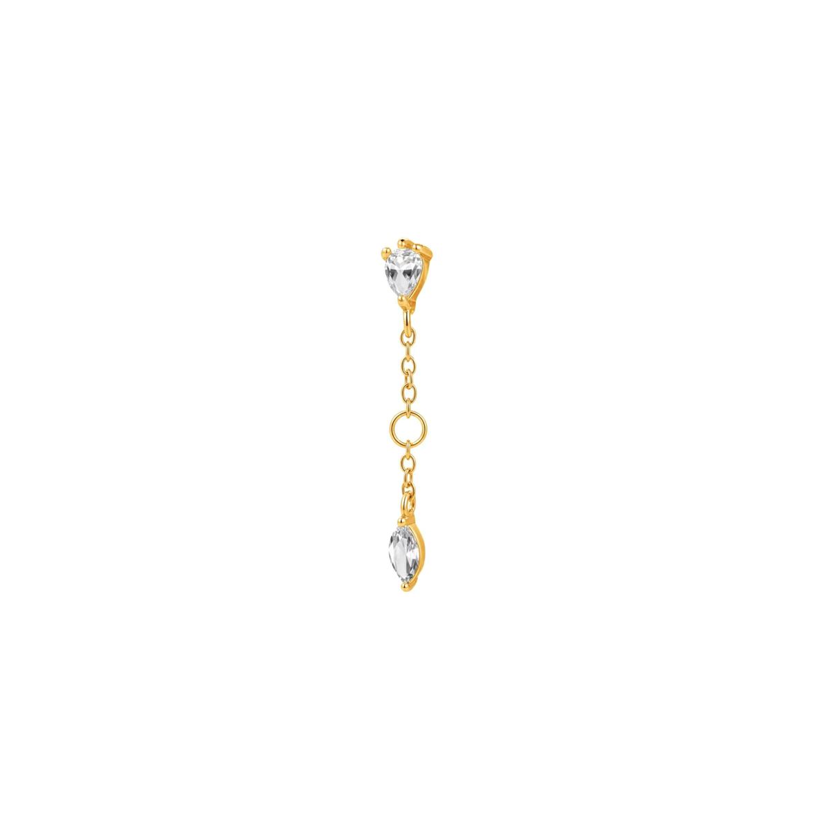 Charm in staal goudkleurig met 2 witte kristallen