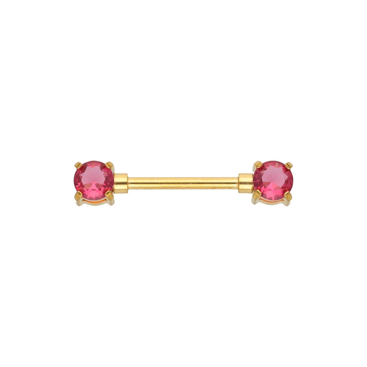 Tepelpiercing in goud chirurgisch staal met fuchsia kristallen