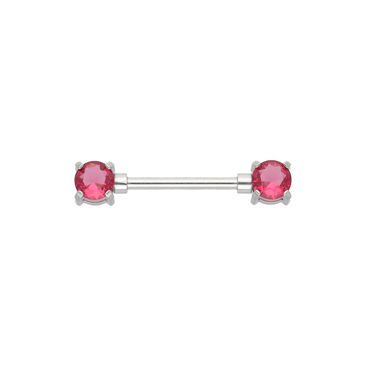Tepelpiercing in chirurgisch staal met fuchsia kristallen