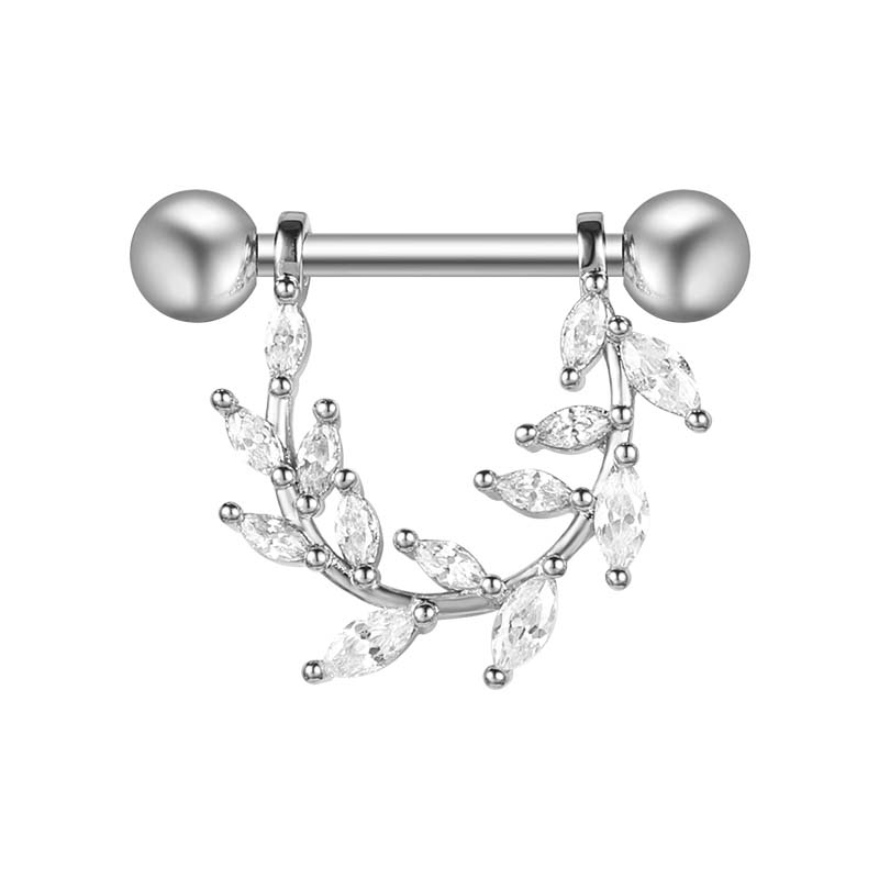 Tepelpiercing in chirurgisch staal takken met kristallen