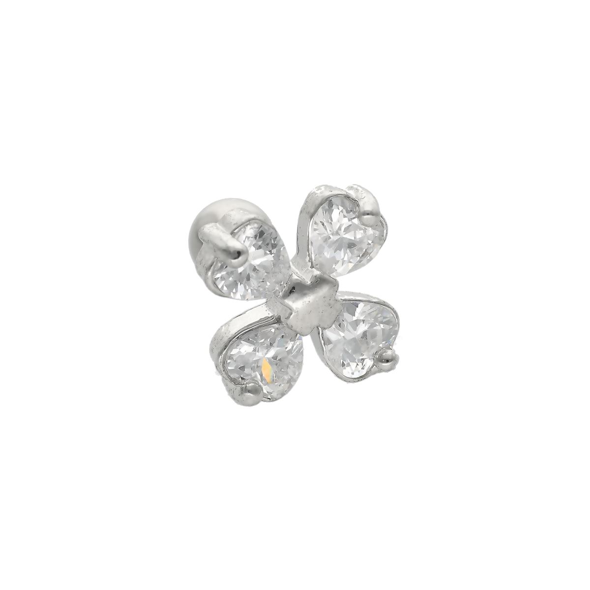 Helix/tragus piercing in chirurgisch staal, bloem met 4 verschillende kristallen