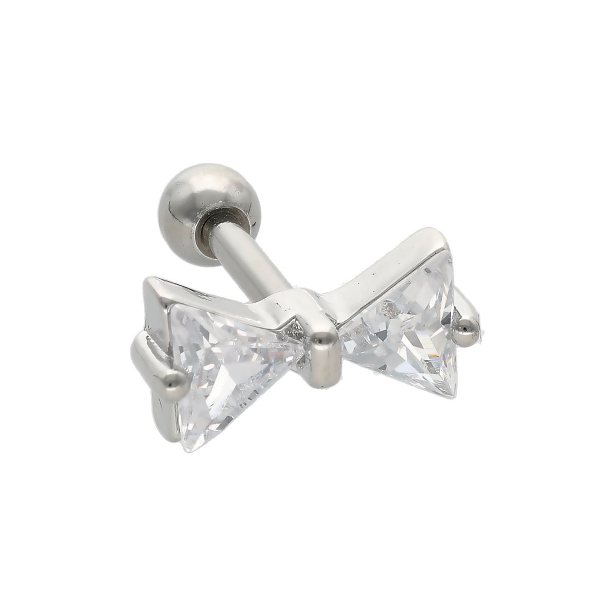 Helix/tragus piercing in chirurgisch staal met een strik en witte kristallen