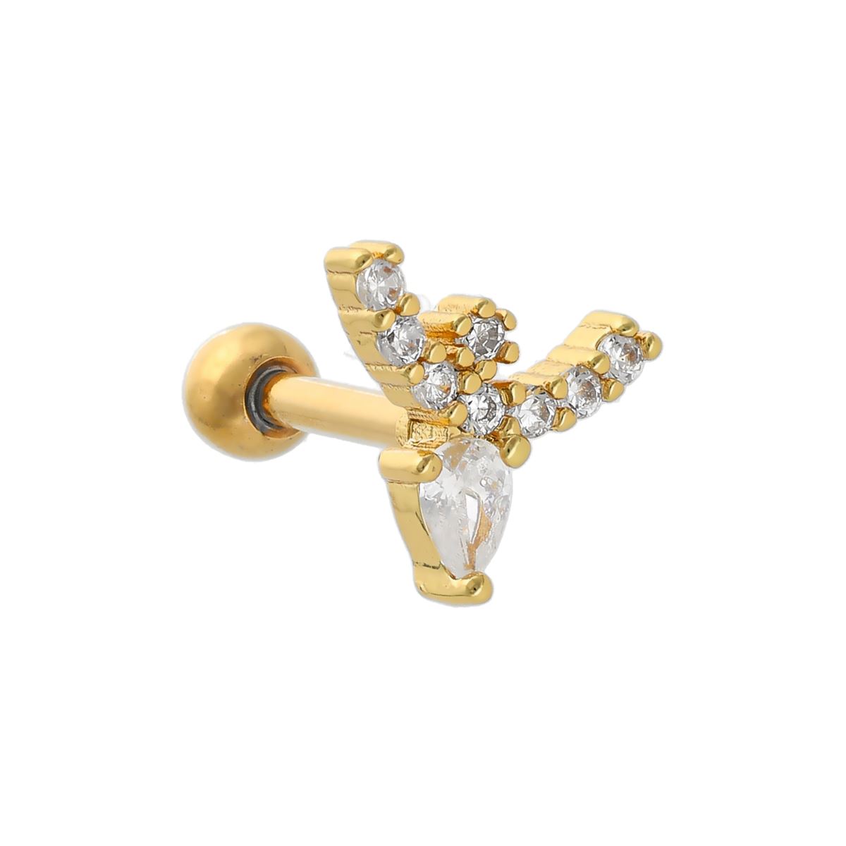 Helix/tragus piercing in goud chirurgisch staal-motief met witte kristallen