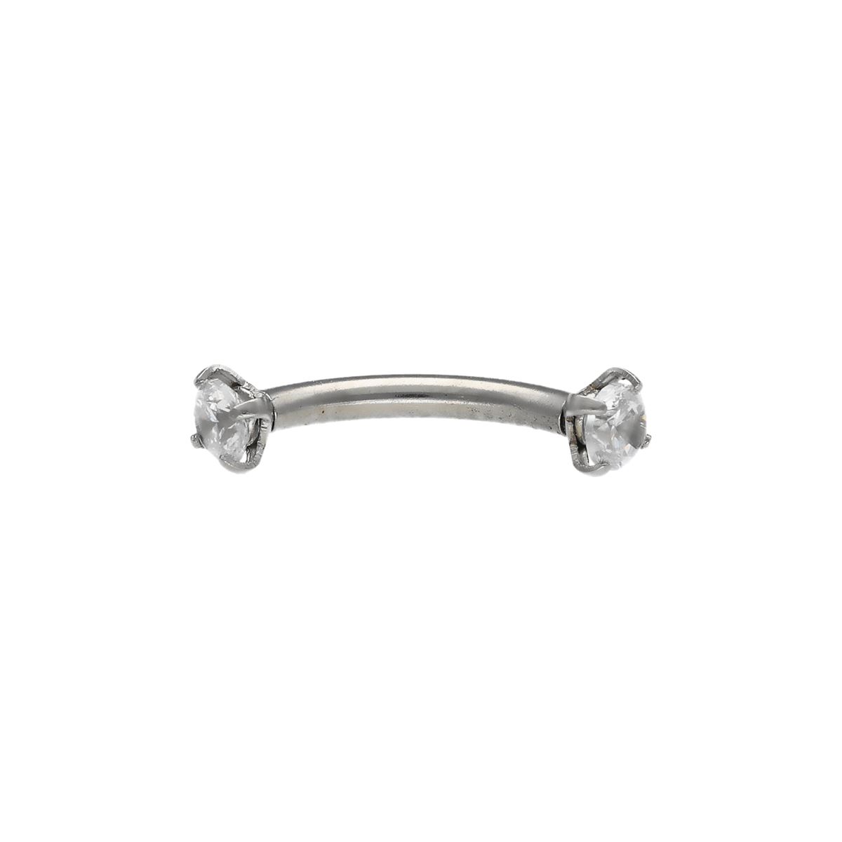 Rook/wenkbrauw piercing in chirurgisch staal met 2 witte "prong"setting kristallen