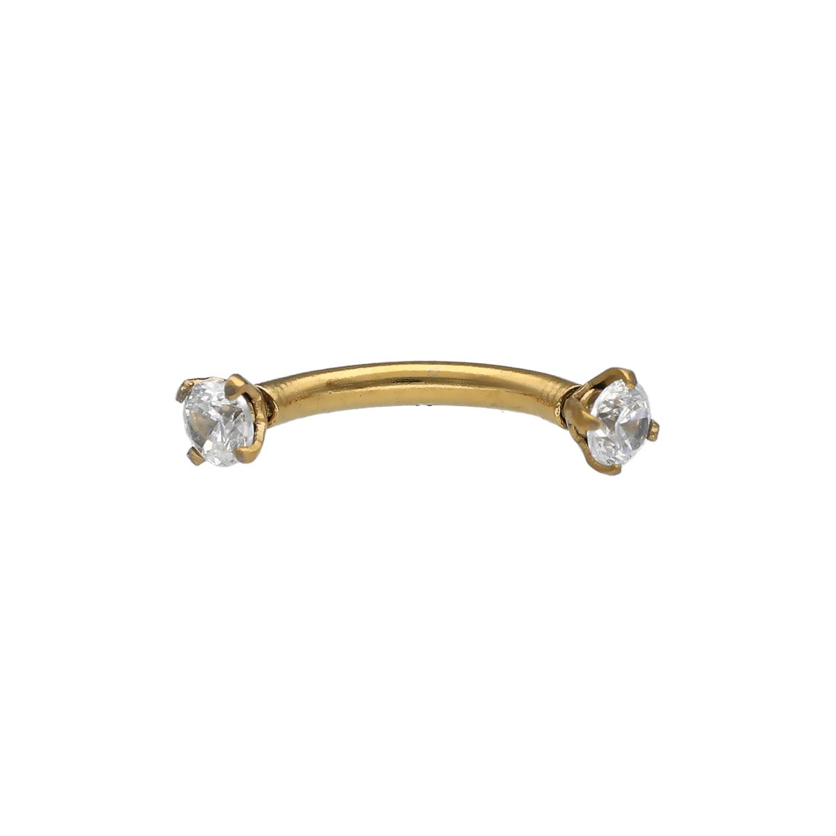 Rook/wenkbrauw piercing in goud chirurgisch staal met 2 witte "prong"setting kristallen