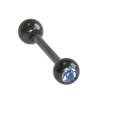 Tongpiercing in zwart chirurgisch staal, bal met licht blauwe kristal