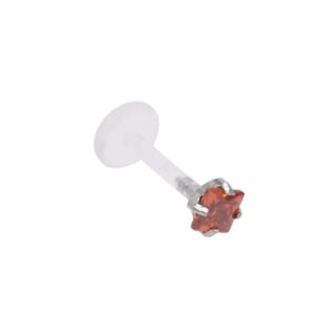 Labret in bioflex, "prong" setting, vierkante, rode kristal