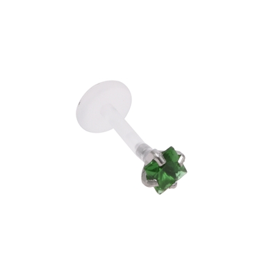 Labret in bioflex, "prong" setting, vierkante, groene kristal