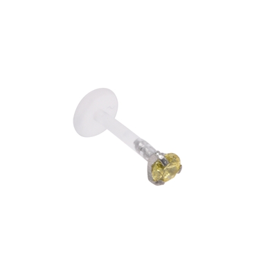 Labret in bioflex, "prong" setting, rond met goud/oker kristal