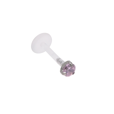 Labret in bioflex, "prong" setting, rond met roze kristal