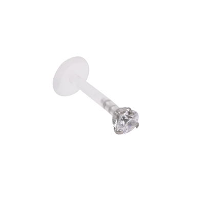 Labret in bioflex, "prong" setting, rond met witte kristal