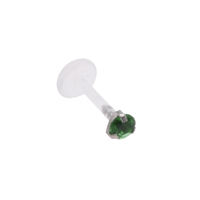 Labret in bioflex, "prong" setting, rond met groene kristal