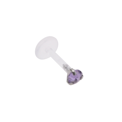 Labret in bioflex, "prong" setting, rond met paarse kristal