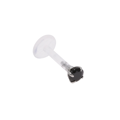 Labret in bioflex, "prong" setting, rond met zwarte kristal